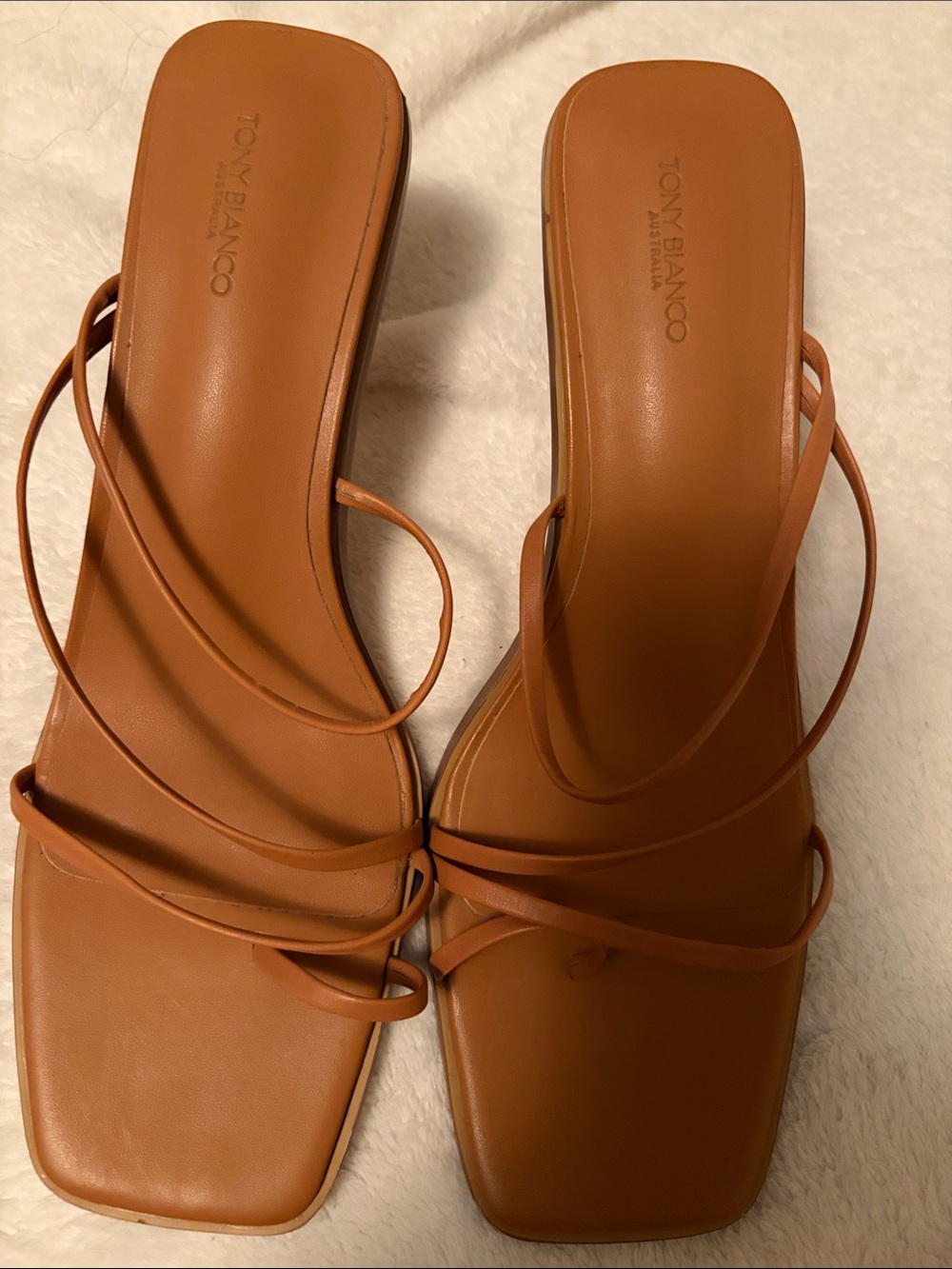 Tony Bianco Tan Strappy Square-Toe Slide Mules